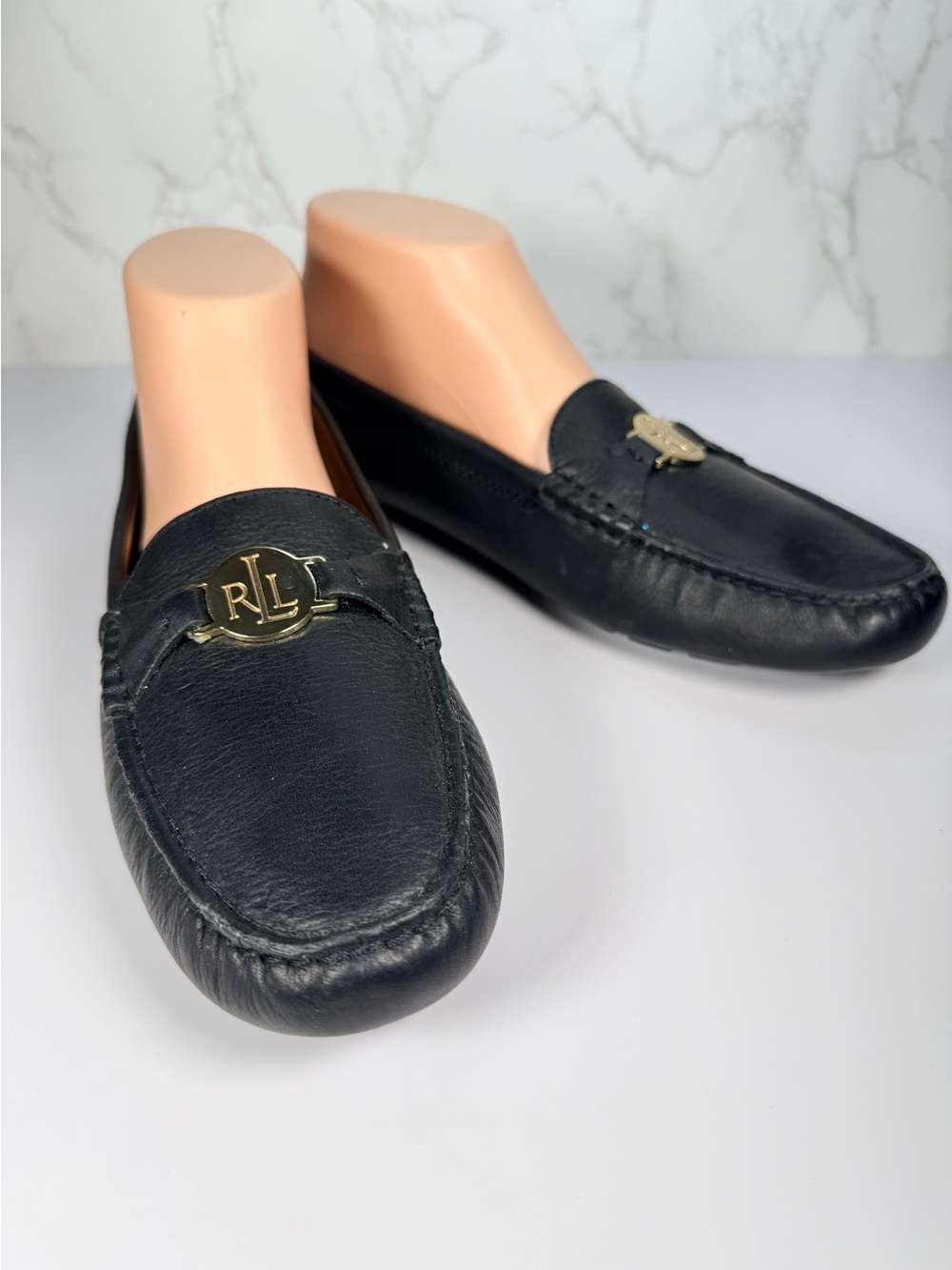 LAUREN Ralph Lauren Carley Black Leather Slip on Loafer NWOB 9B